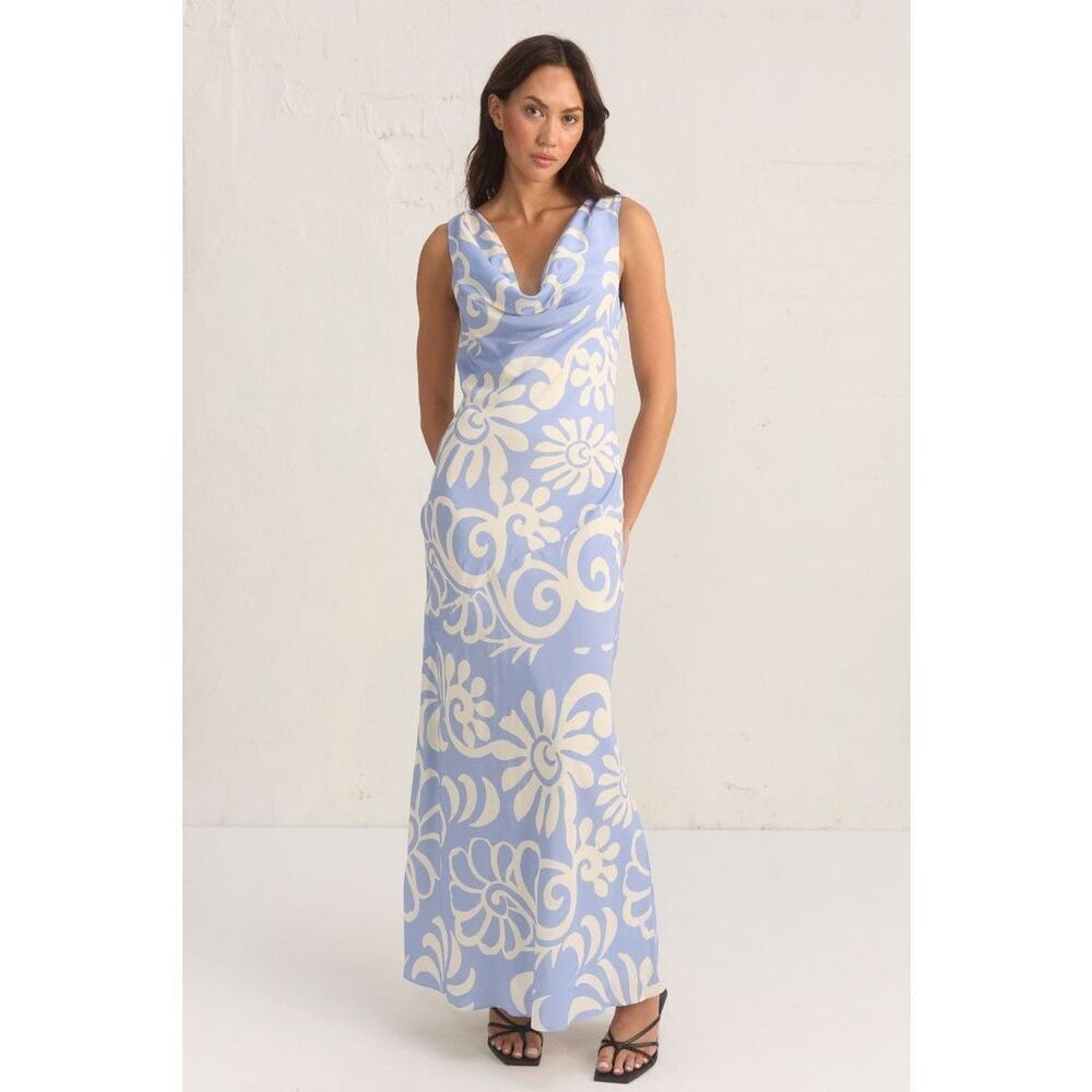 MØN RENN Eden Maxi Dress In Blue  Floral Summer Vacation Dress  size S NWT - Picture 3 of 9